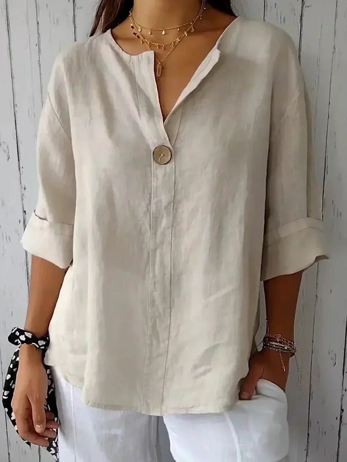 Calantha-Casual V-neck Blouse