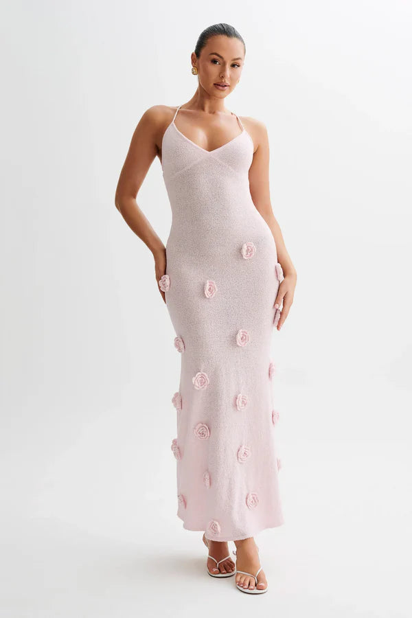 Floral Knit Nude Maxi Dress