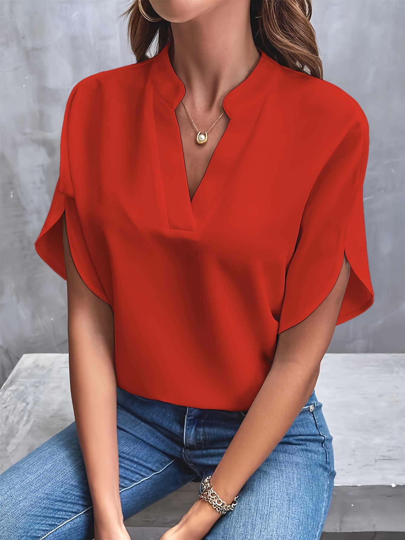 Aria - Notch Neck Split Sleeve Blouse