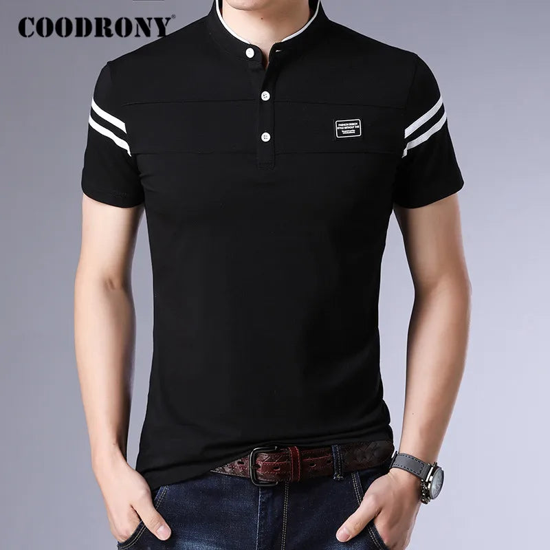 Coodrony Men's Summer Stand Collar Short Sleeve Fashion T-Shirt