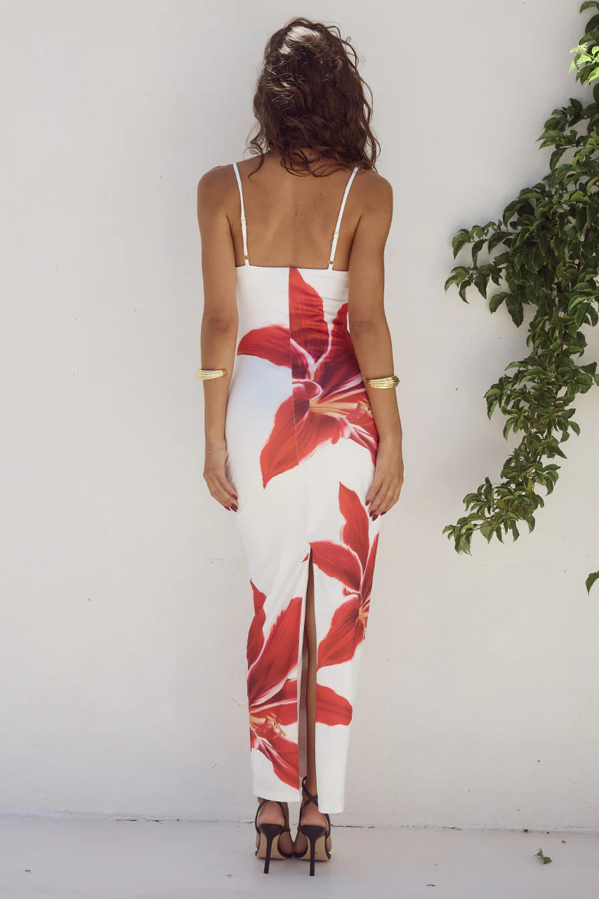 Deia Midi Dress - Crimson Lily Print