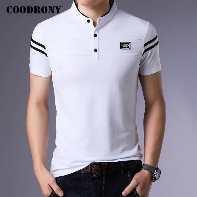 Coodrony Men's Summer Stand Collar Short Sleeve Fashion T-Shirt