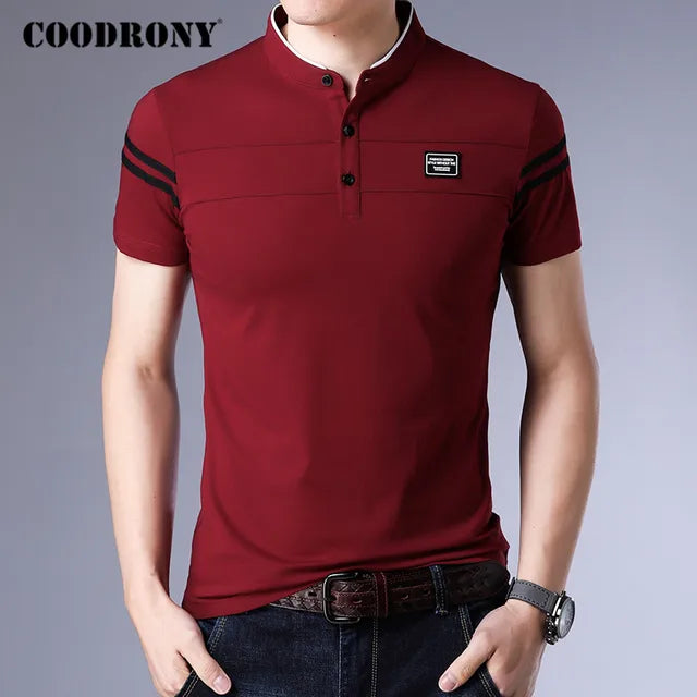 Coodrony Men's Summer Stand Collar Short Sleeve Fashion T-Shirt