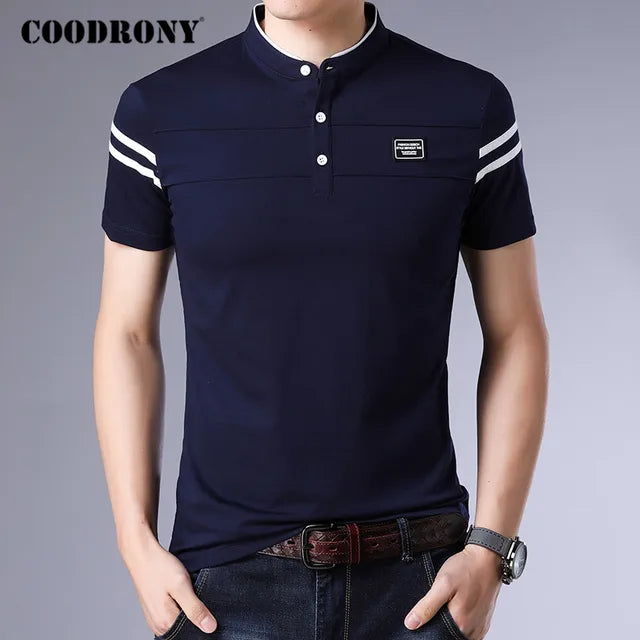 Coodrony Men's Summer Stand Collar Short Sleeve Fashion T-Shirt