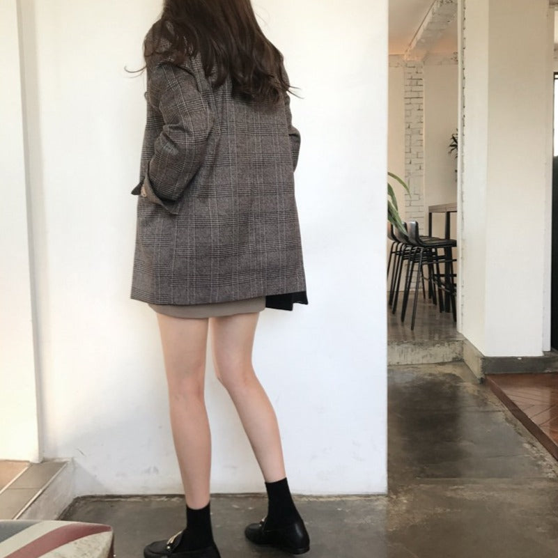 Loose-Fit Plaid Blazer