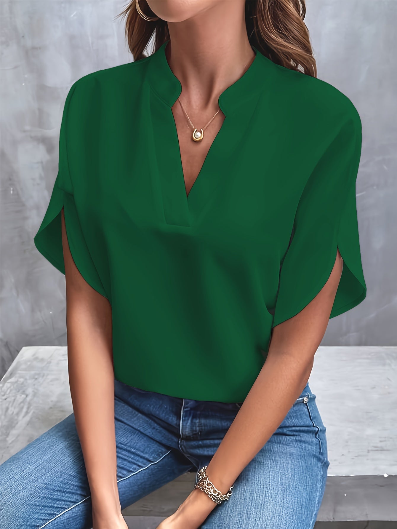 Aria - Notch Neck Split Sleeve Blouse