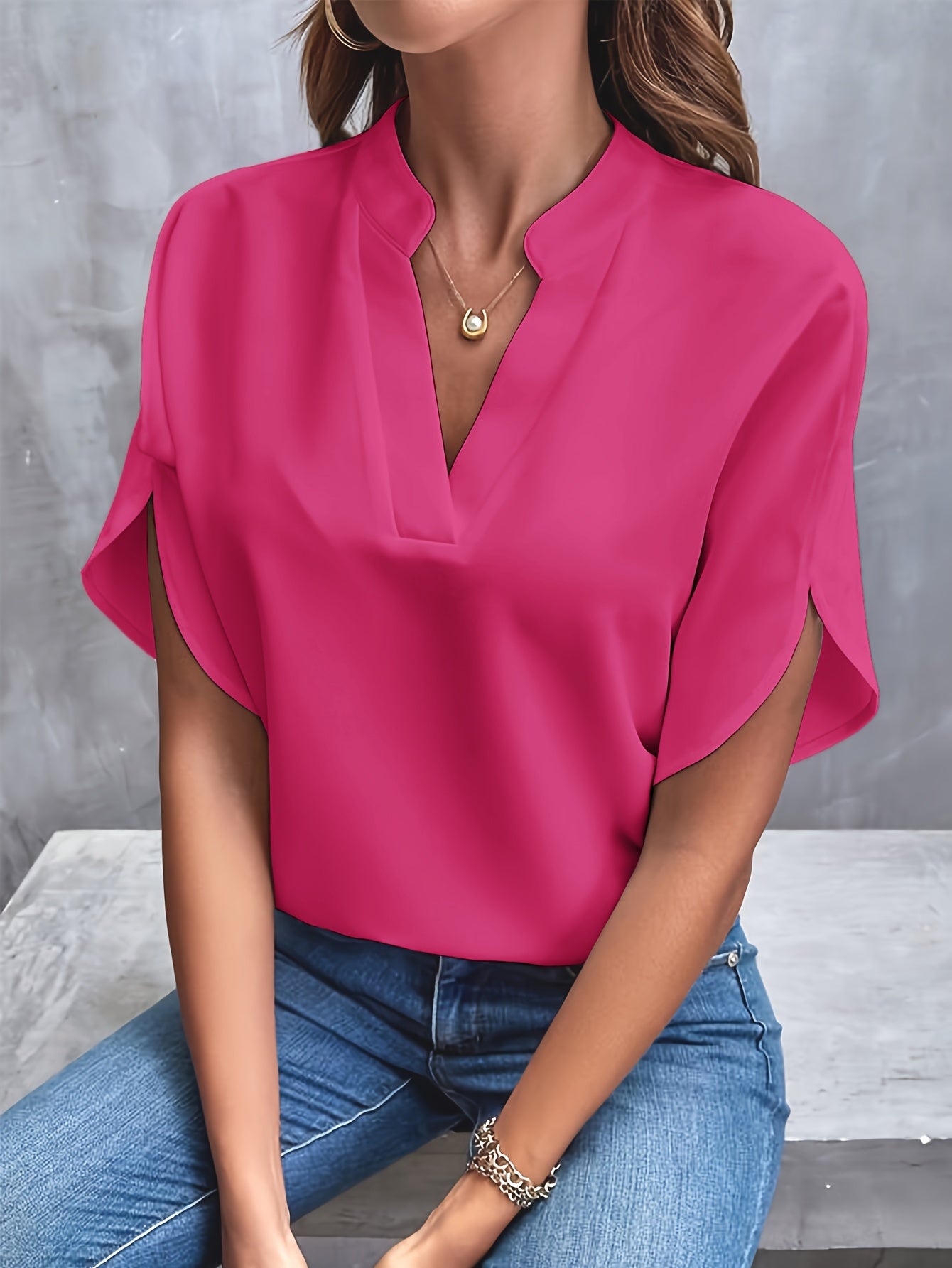 Aria - Notch Neck Split Sleeve Blouse