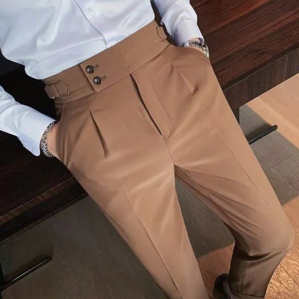 Men's Straight-Leg Solid Color Casual Trousers